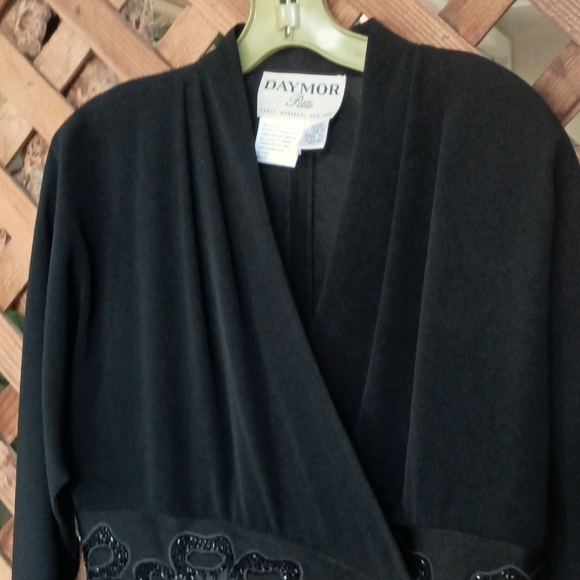 Daymor Petite Dolman Long Sleeve Beaded Embroidered Black Evening Dress Size 10P - Picture 3 of 11